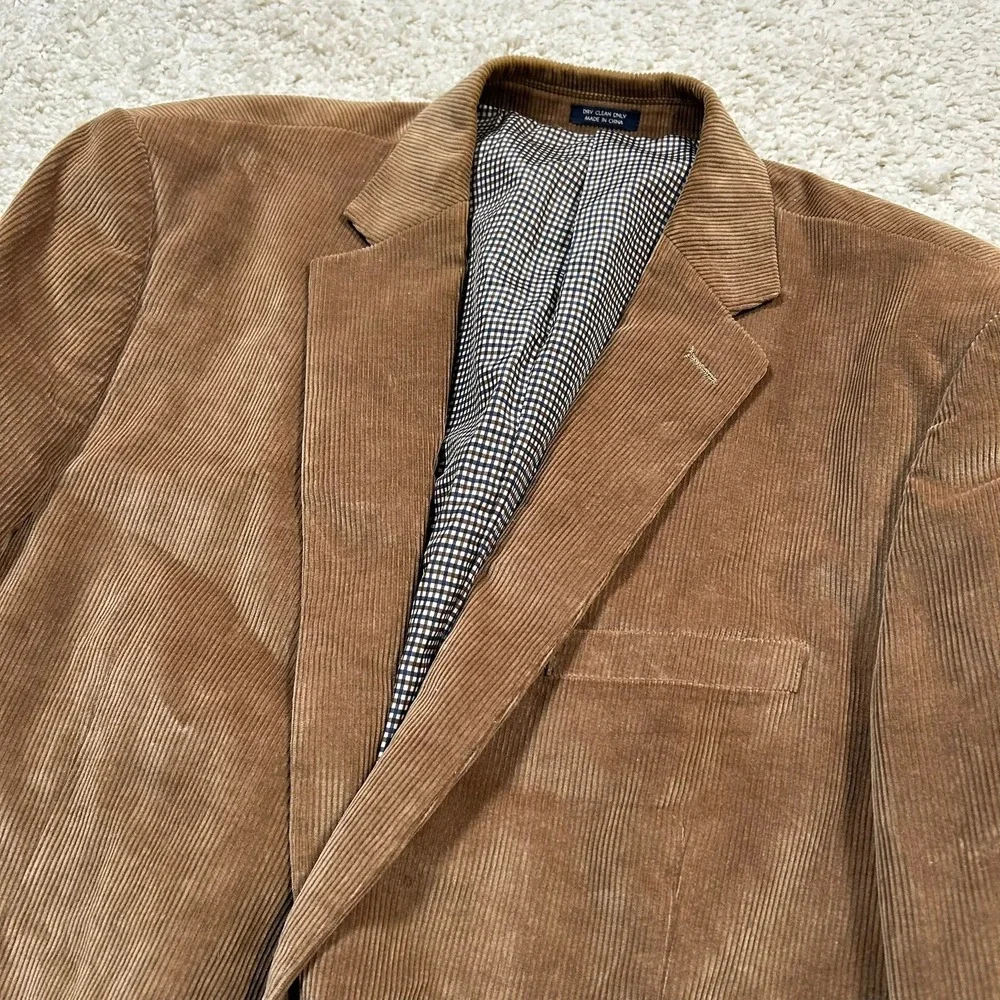 Saddlebred Corduroy Sport Coat Blazer 46L Brown Tan Two Button Gingham Lined